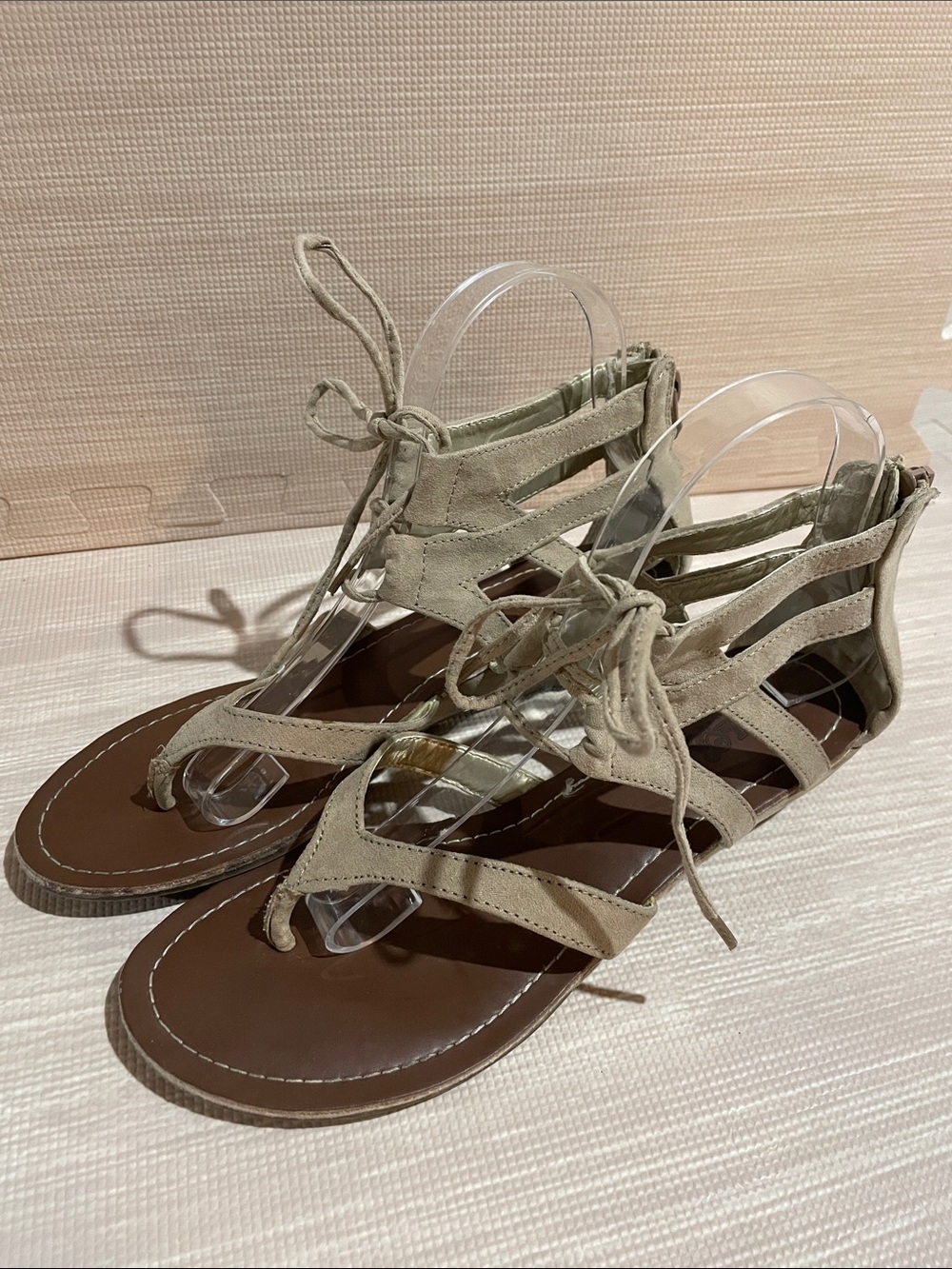 Carlos by Carlos Santana Tan Lace-Up Gladiator Wedge Sandals